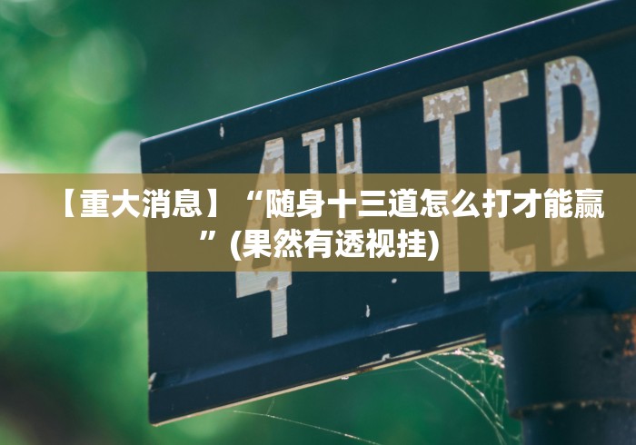 【重大消息】“随身十三道怎么打才能赢”(果然有透视挂)